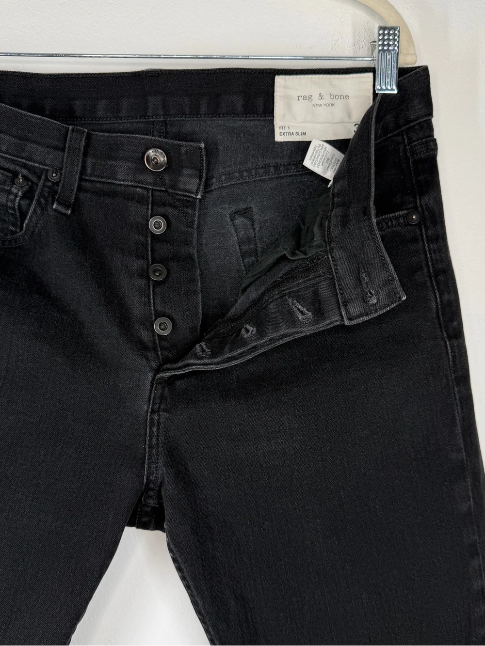 Rag & Bone Fit 1 Extra Slim Black Denim Jeans Button Fly Men’s Size 34